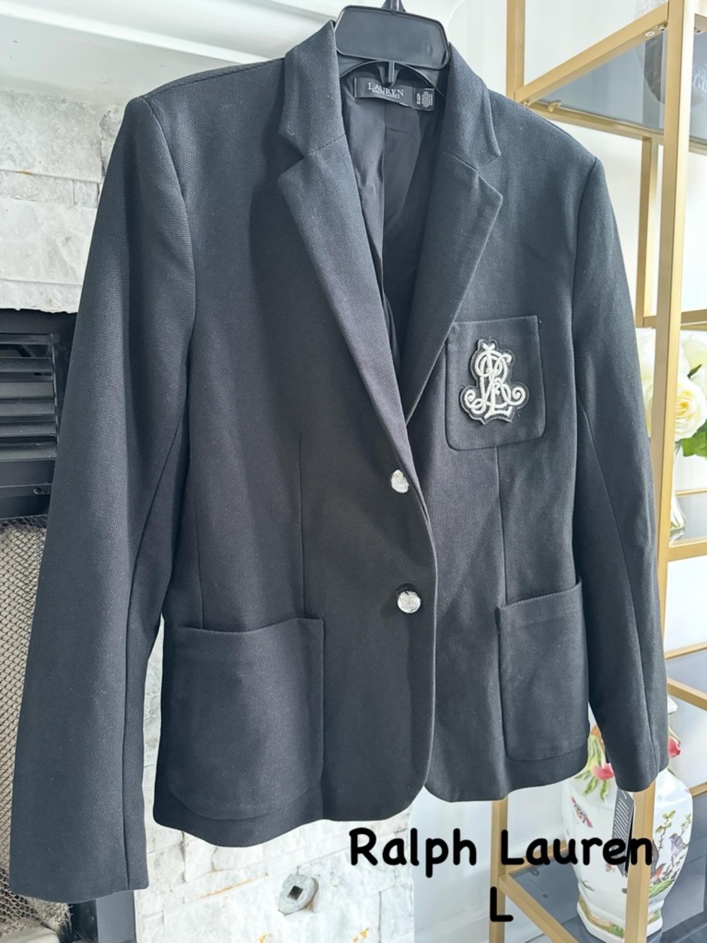 Ralph Lauren Black Blazer with Silver  Embroidered Logo and details